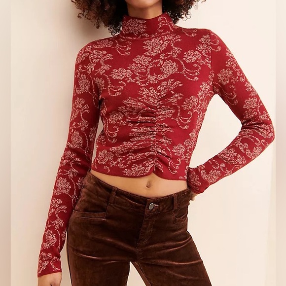 NWT Anthropologie Floral Ruched Mock Neck Sweater Size M - Picture 4 of 15